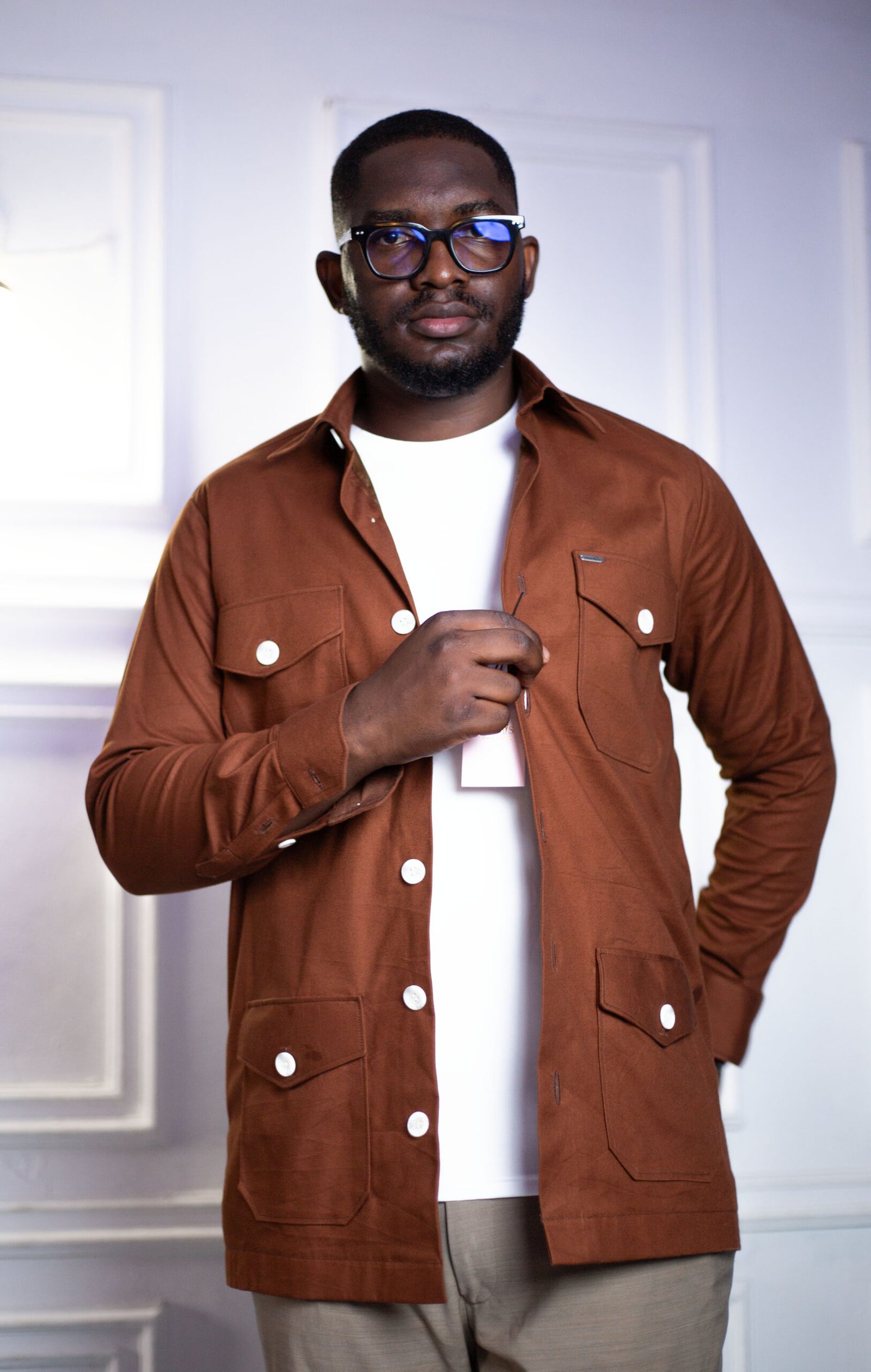Veste surchemise homme terracotta à 4 poches plaquées