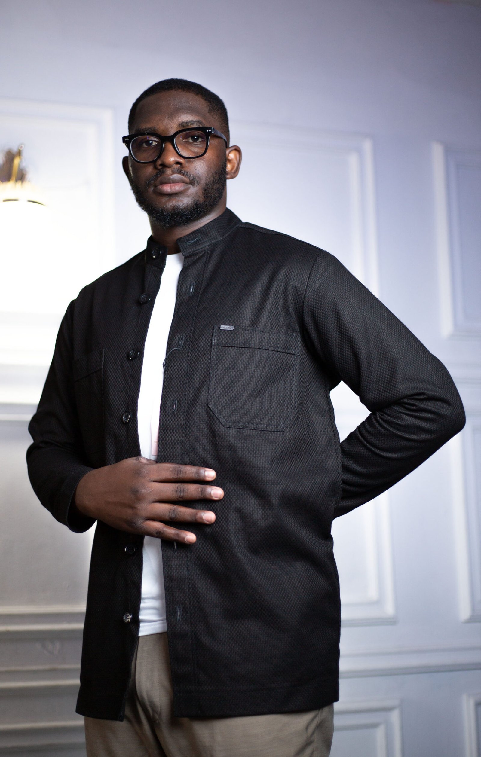 Veste surchemise homme noire texturée col officier