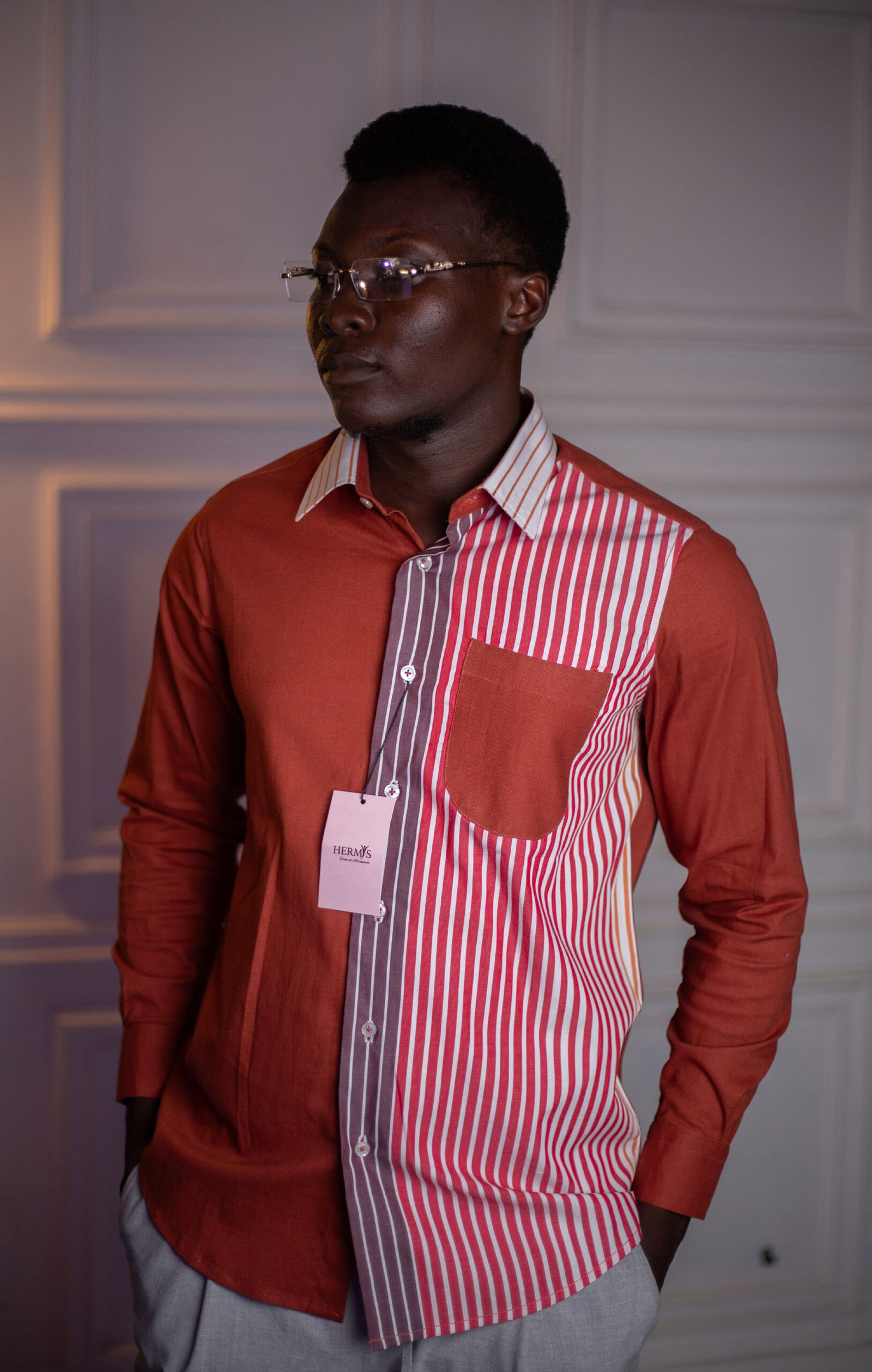 Chemise homme bicolore terra cotta et à rayures