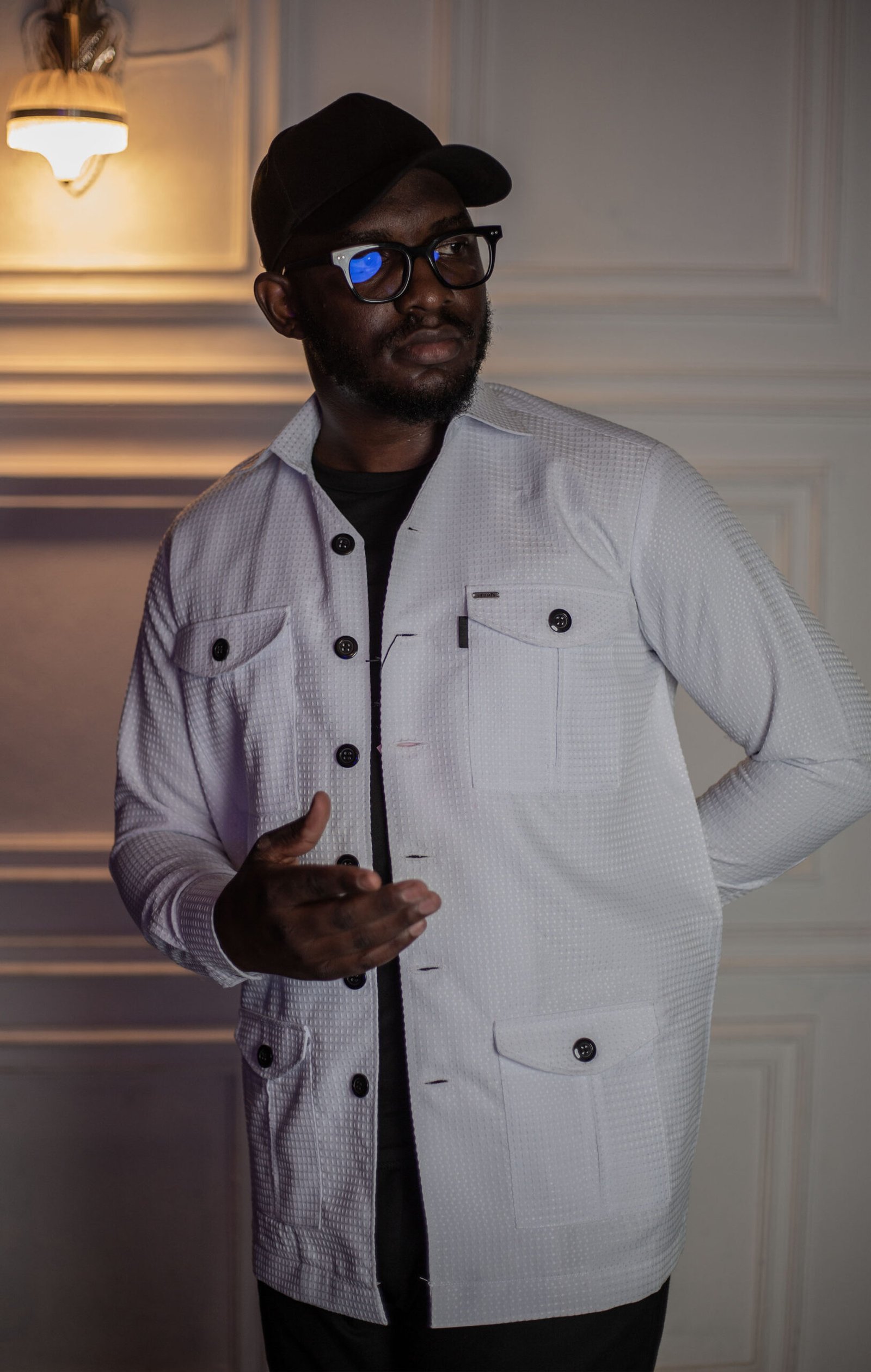 Veste surchemise homme blanche en tissu texturé