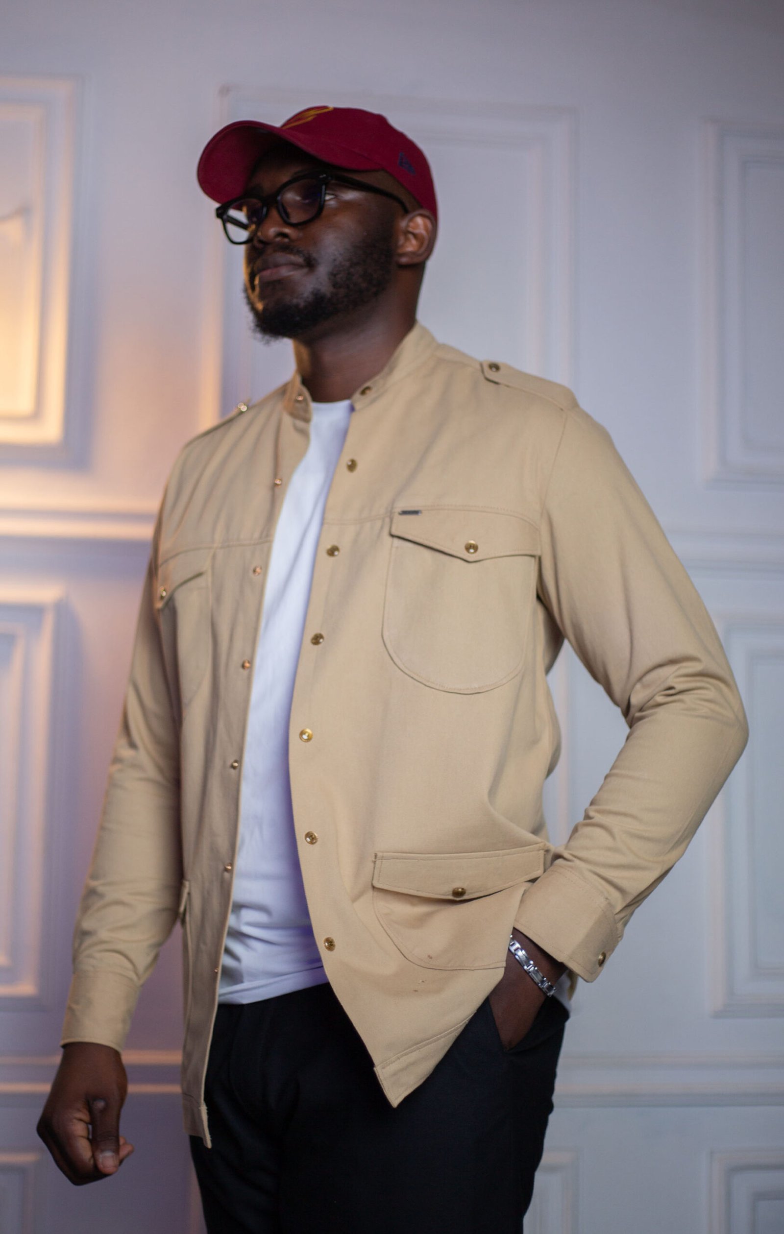 Veste surchemise homme beige style militaire en coton